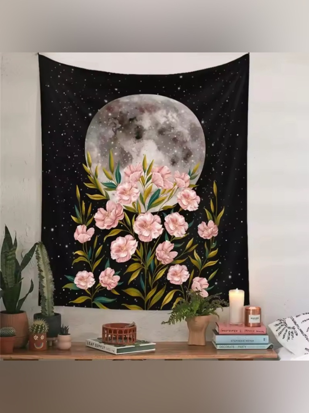 Vintage Psychedelic Moon Flowers Wall Hanging Tapestry